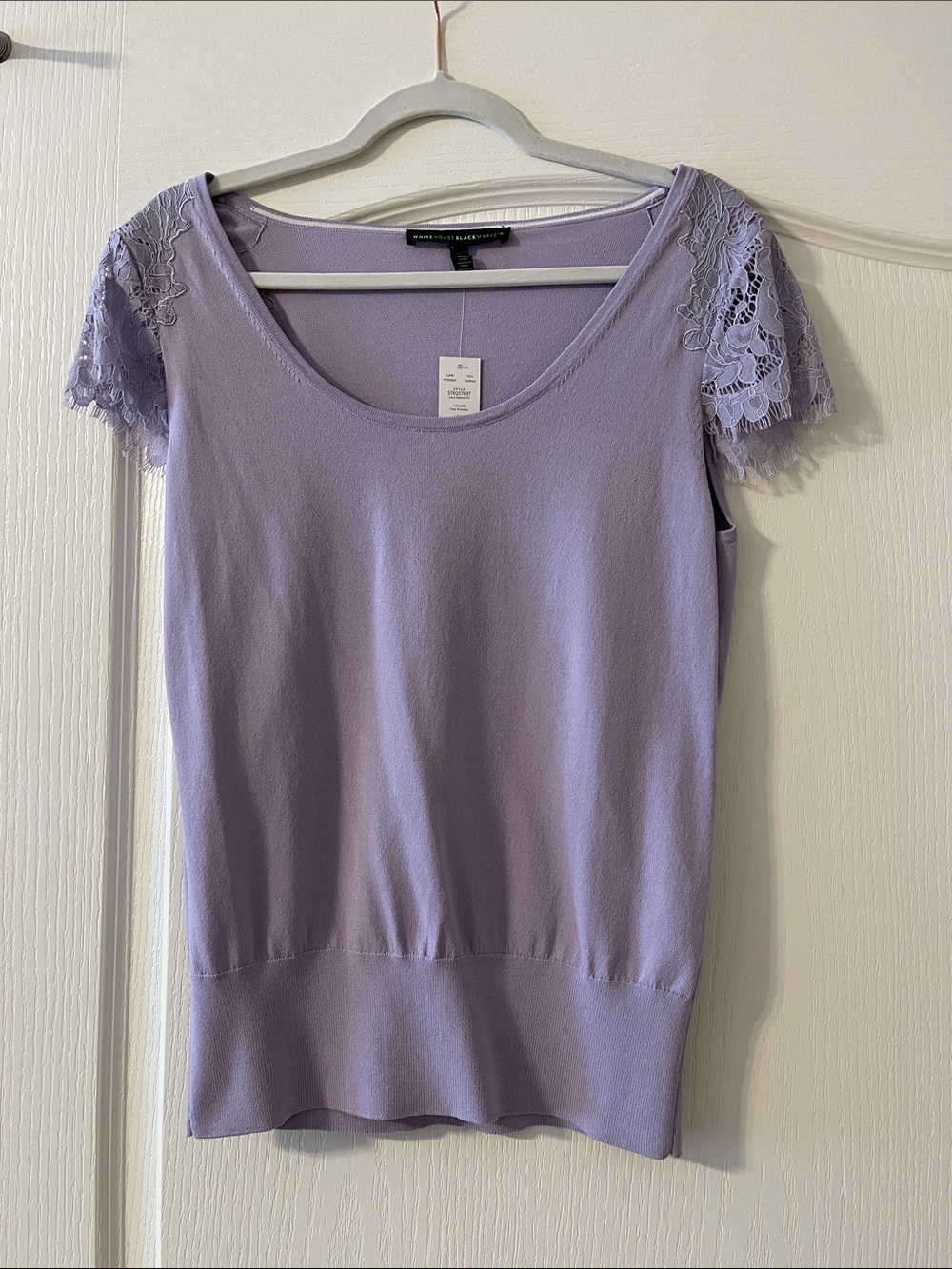 White House Black Market Lilac Lace Cap Sleeve Scoop Neck Top, Sz M NWT